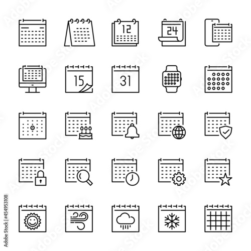 Calendar, date, line icon set, vector illustration. 