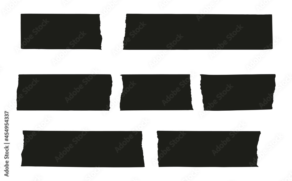 Set of black stickers with torn edges isolated on white background. Vector rectangular blocks with jagged borders