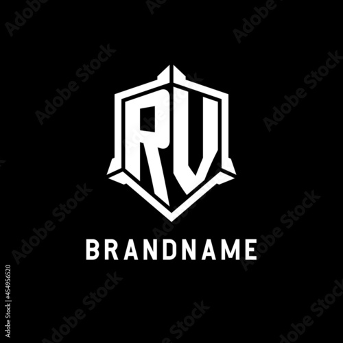 RV logo initial with shield shape design style