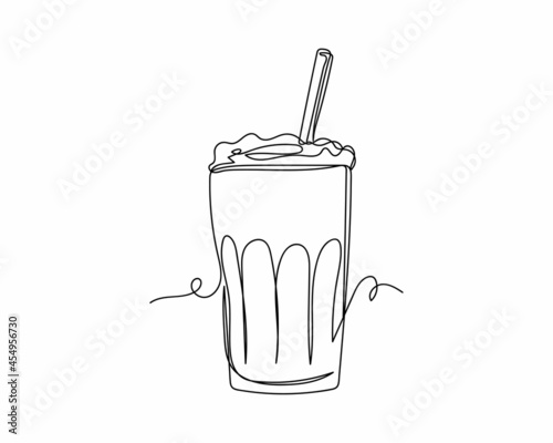 Continuous one line drawing of glass of coffee frappe icon in silhouette on a white background. Linear stylized.