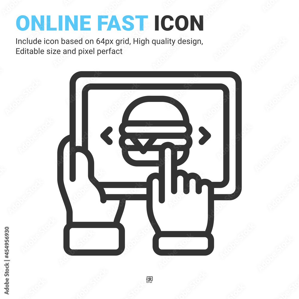 Online fast food shop icon vector with outline style isolated on white background. Vector illustration e-commerce sign symbol icon concept for business. Include icon based on 64x64 pixel perfect icons