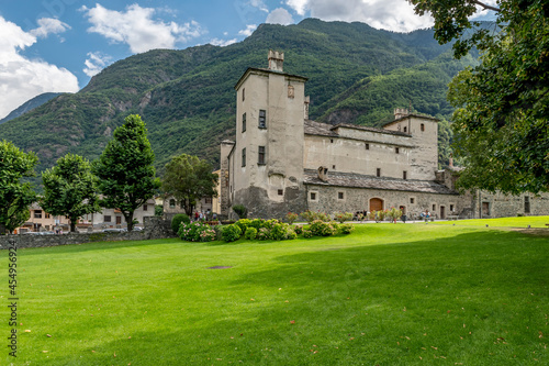 The ancient castle of Issogne, Aosta Valley, Italy, on a sunny summer day