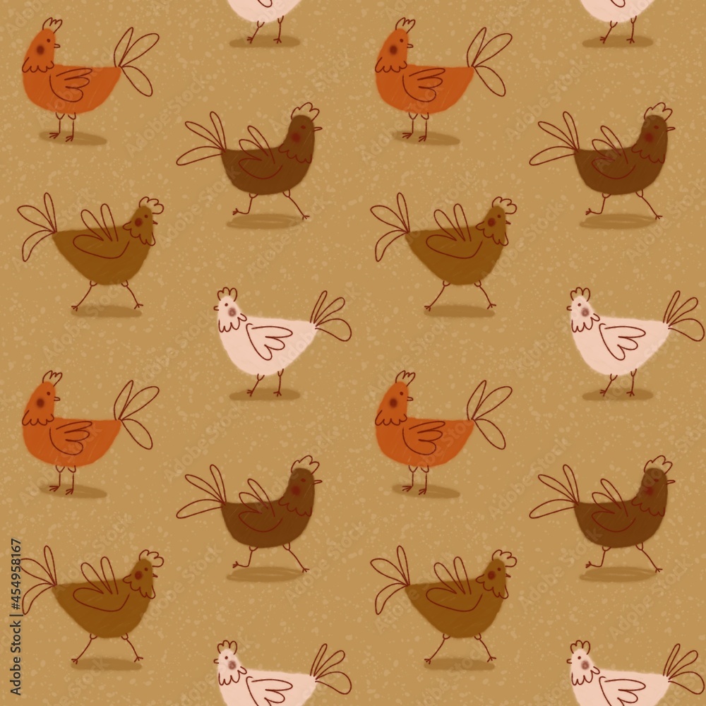 Seamless pattern with chickens