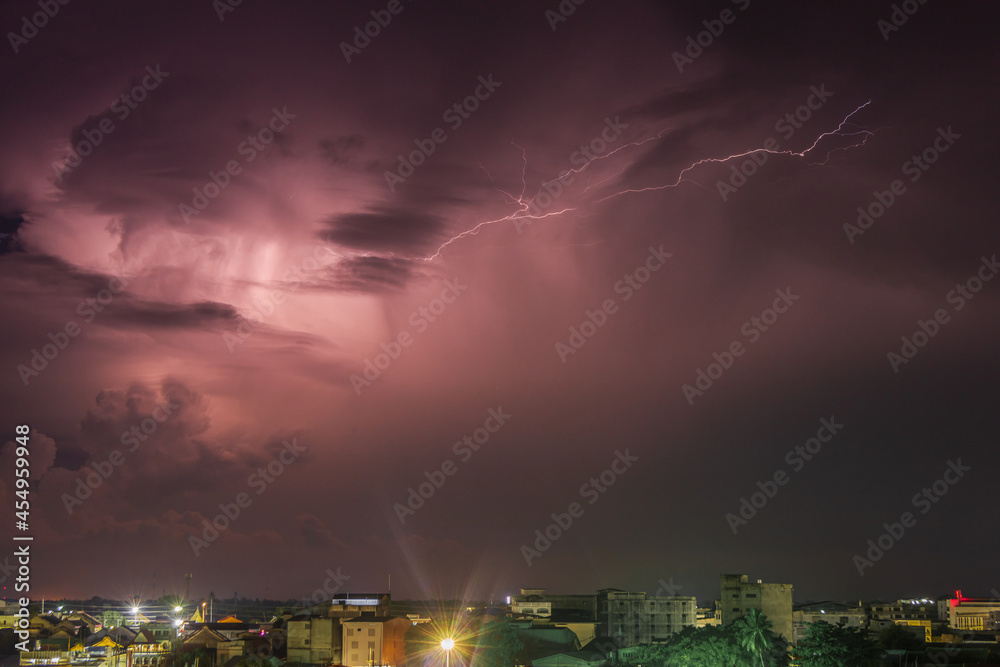 Thunderstorms lightning over city Thunderstorms lightning over city