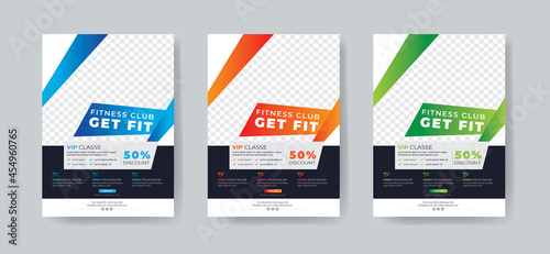 Fitness gym flyer social media design template for fitness studio promotion with vector & illustration in 3 Colorful Accents 