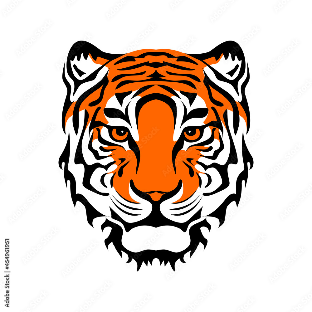 Drawing tiger face - symbol of 2022 new year for poster, brochure, banner, invitation card. Vector illustration Isolated on transparent background.