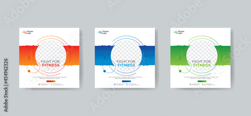 Fitness gym social media post square banner template for gym instagram post with vector & illustration in 3 colorful accents template