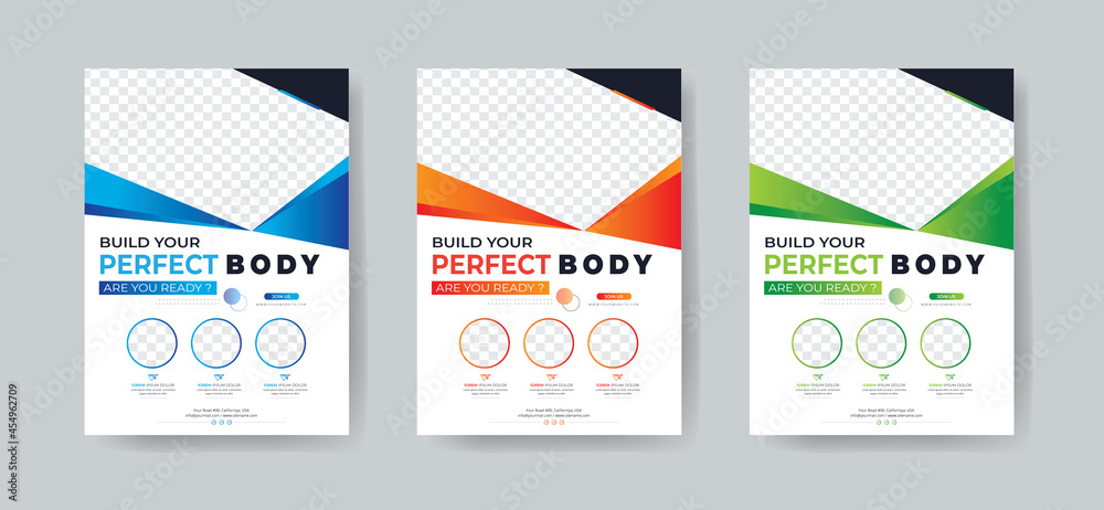 GYM / Fitness Flyer template with grunge shapes with vector & illustration in 3 Colorful Accents design template