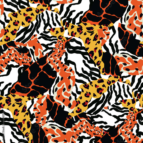 Colorful Tiger Hair Vector Seamless Pattern.