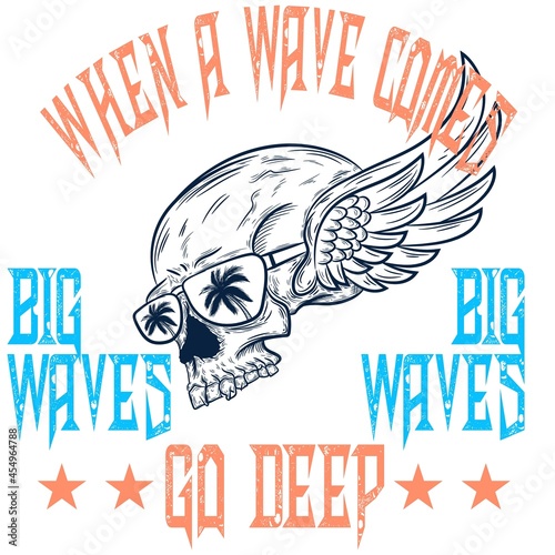 skull with wings and glasses style surf and text