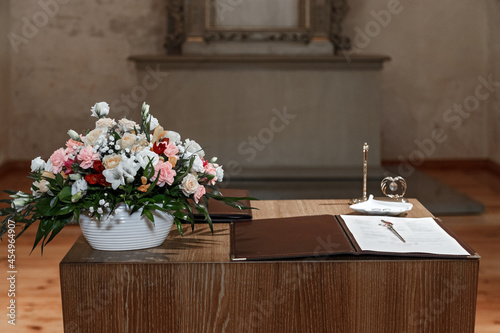 Table decoration in the registry office before the wedding ceremony photo