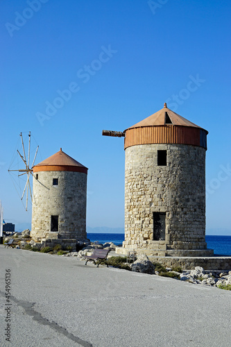 famous windmills at madraki harbor