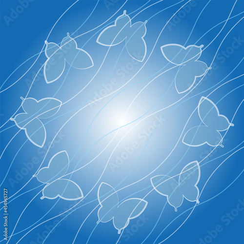 Butterflies round dance pattern lines blue background gradient