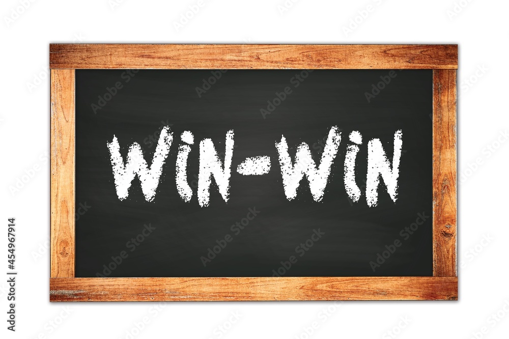 WIN-WIN text written on wooden frame school blackboard. WIN-WIN text written on wooden frame school blackboard.