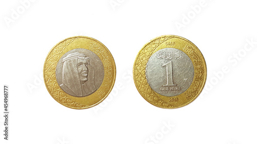 1 Riyal Coin Of Saudi Arabia Front and Back Side Isolated on White Background photo
