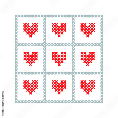 Hearts in a cross-stitch pattern  Scandinavian style