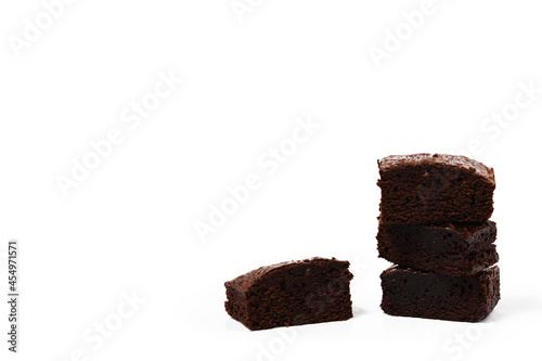 Brownies cake on white back...