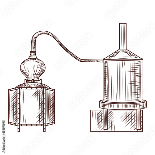 Alembic engraved style isolated on white background. Vintage sketch outline close up.