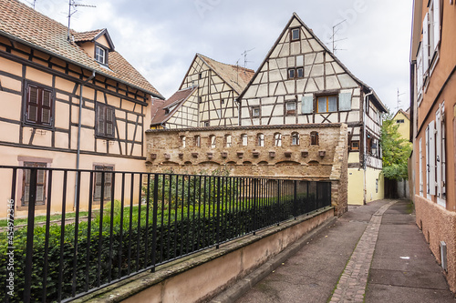 Traditional half-timbered houses in colorful romantic Colmar old town. Colmar is a charming town in Alsace, France.