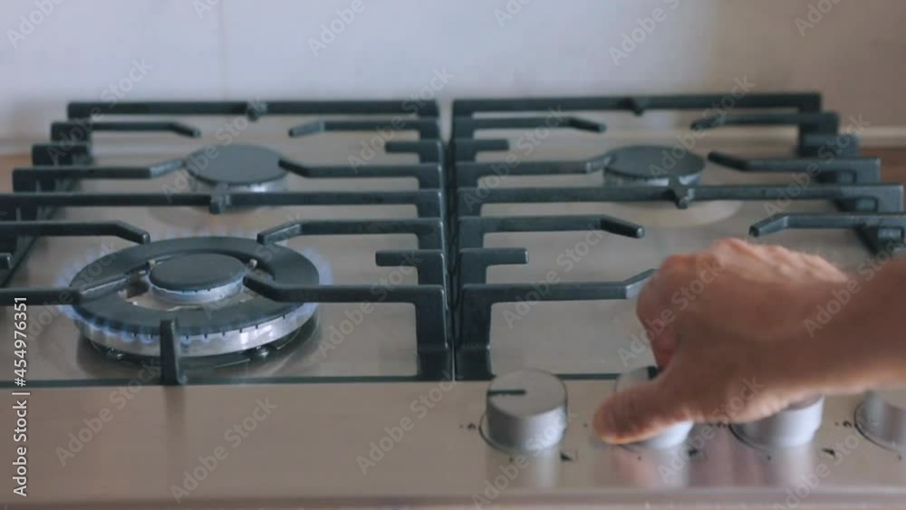 Turning off the gas water heater. Turning off the gas stove closeup