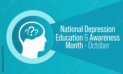 National Depression education and awareness month is observed every year in October, it is a common condition, and recovery is possible with the right treatment. Vector illustration