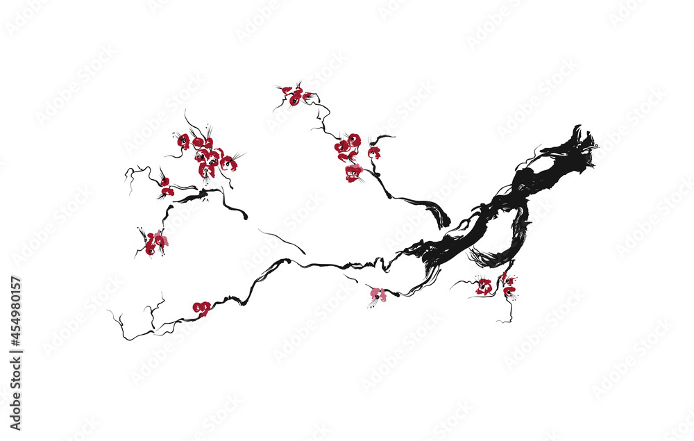 Fototapeta Realistyczne drzewo kwiat sakura na białym tle. Wektor