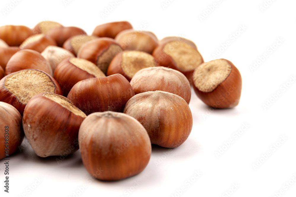 Group of hazelnuts, isolated on white background Group of hazelnuts, isolated on white background