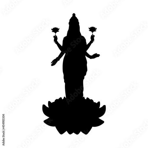 Silhouette Indian goddess Lakshmi. Indian culture and religion.