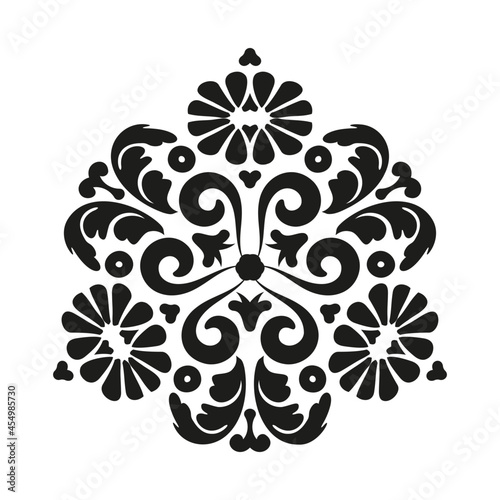 Vector damask pattern. Decorative oriental ornament for laser cutting, tattoo, marquetry, logo for yoga, icons, lace.