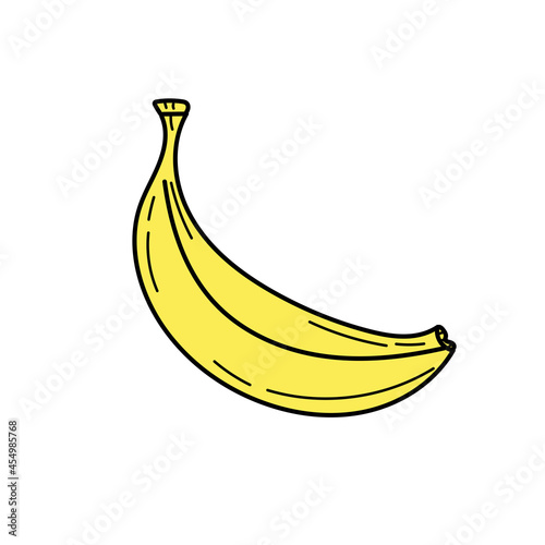 Banana icon on white background. Vector illustration. Simple yellow hand drawn banana icon on white