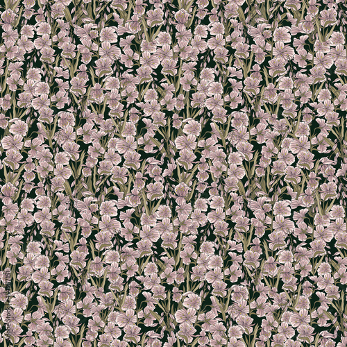 Seamless botanical pattern with pink flowers