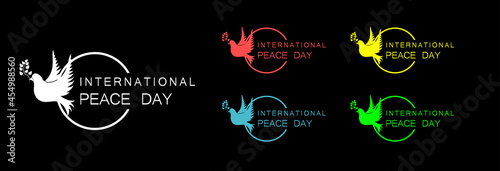 International peace day icon in different colors on a black background.  