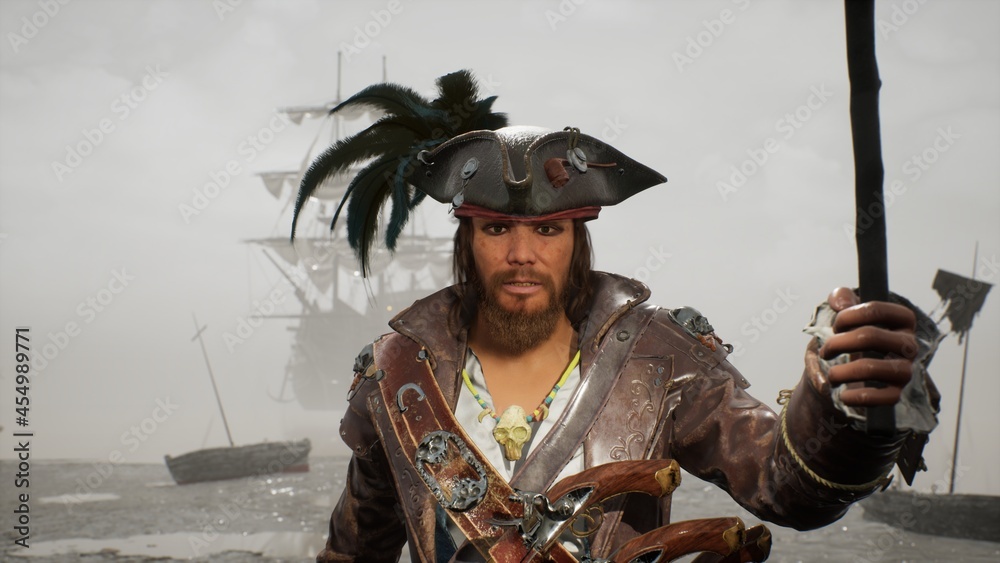 a-pirate-walks-with-a-torch-on-a-misty-deserted-island-the-man-was