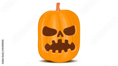 Halloween pumpkin on a white background, orange pumpkin with different shapes and faces. Vector illustration.
