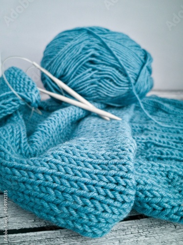 blue yarn knitting