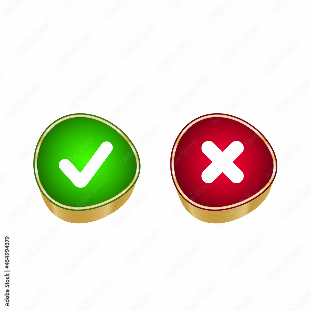 Green tick and red cross signs for yes and no buttons. Pixel perfect ...