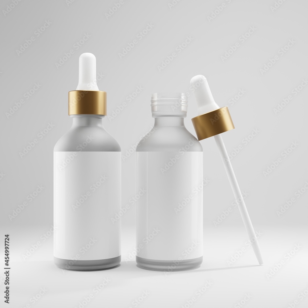 glass bottle dropper with gold cap metal white label beauty 3d mockup care cosmetic backging glass bottle dropper with gold cap metal white label beauty 3d mockup care cosmetic backging