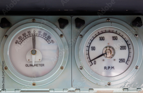 Ship navigation equipment. Ship Clinometer and Tachometer. photo