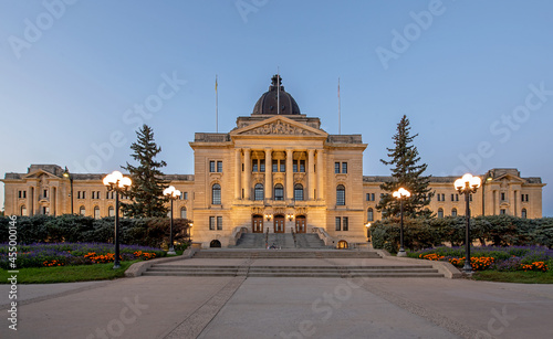 The Saskatchewan Legislative Building in Regina, Saskatchewan, Canada at sunrise.