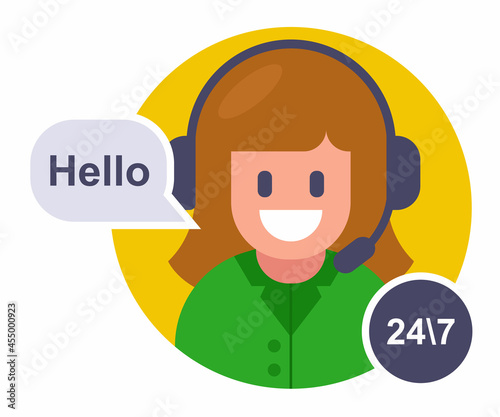 Support girl. Round bubble icon. vector illustration