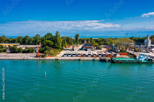 Fototapeta Naklejka Na Ścianę i Meble -  Aerial view of the Lido de Venezia island in Venice, Italy. The island between Venice and Adriatic sea.