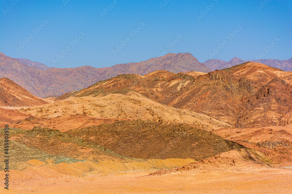 Mountains of the Sinai Peninsula on a bright sunny day in Egypt