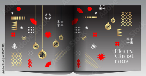 Merry Christmas and Happy New Year!  Abstract  geometric design. Holiday Party. Simple background. Trendy style. Cover, invitation or poster design. Vector illustration.