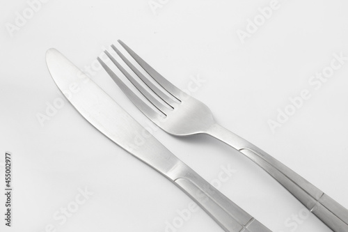 stainless steel cutlery isolated on white background.