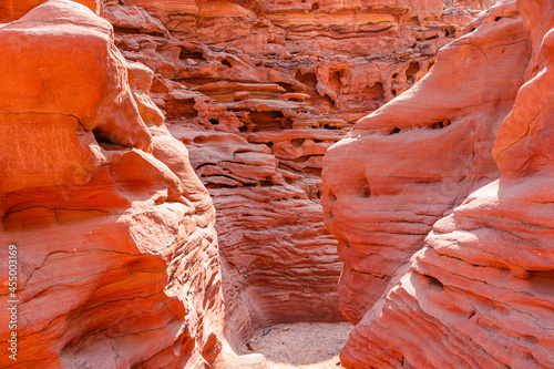 Colored Salam canyon in the Sinai Peninsula, beautiful curved limestone stones.