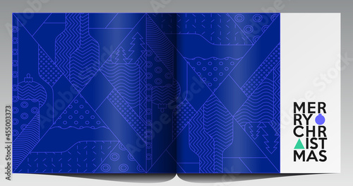 Merry Christmas and Happy New Year!  Abstract  geometric design. Holiday Party. Simple background. Trendy style. Cover, invitation or poster design. Vector illustration.