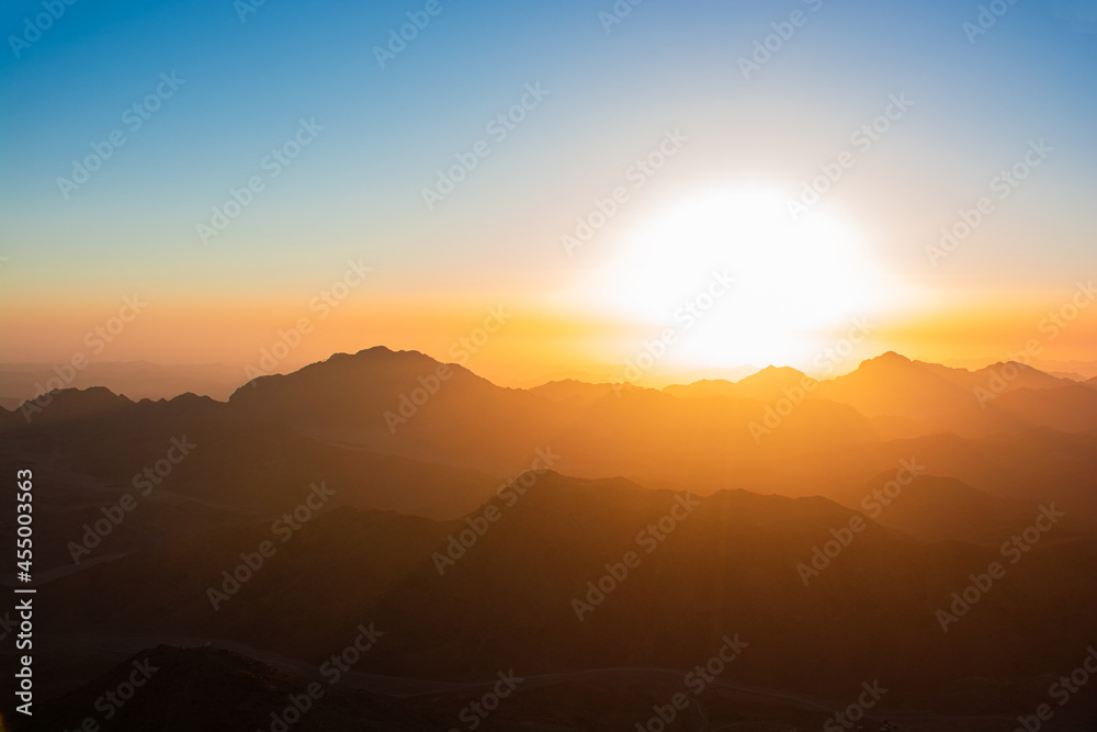 Sunrise over Mount Sinai, view from Mount Moses