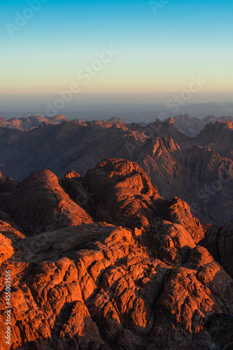 Fototapeta Naklejka Na Ścianę i Meble -  Sunrise over Mount Sinai, view from Mount Moses
