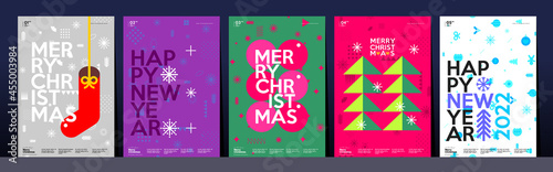 Merry Christmas and Happy New Year! Winter. Holiday Party. Simple background. Trendy style. Cover, invitation or poster design. Vector illustration.