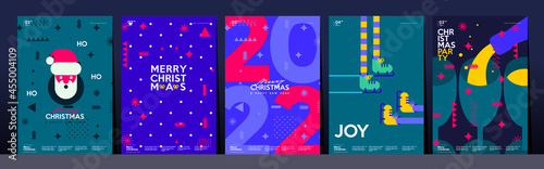Merry Christmas and Happy New Year! Winter. Holiday Party. Simple background. Trendy style. Cover, invitation or poster design. Vector illustration.